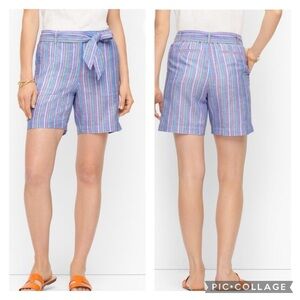 TALBOTS / Tie Waist Shorts Sunshine Stripes Linen/Cotton Blend Size 8P